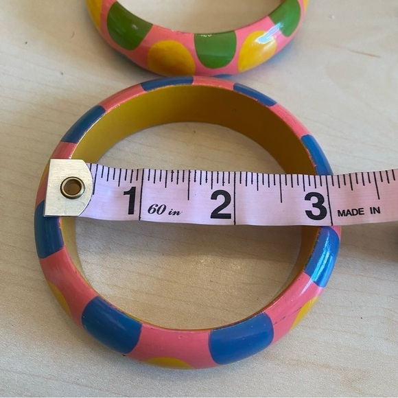 Multicolored Polka Dot Wood Bangles - Picture 4 of 11